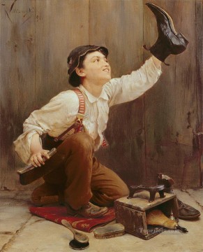 boy holding a flute Painting - Shoeshine Boy 1891 Karl Witkowski
